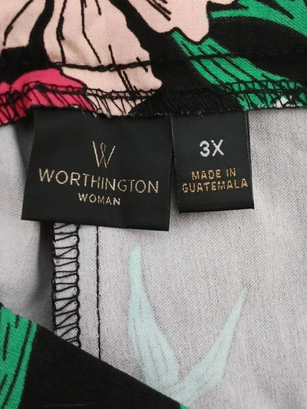 Worthington (3X) Black Floral Pull-up Ankle Stretch Pants with 2 Side Pockets - Picture 3 of 8